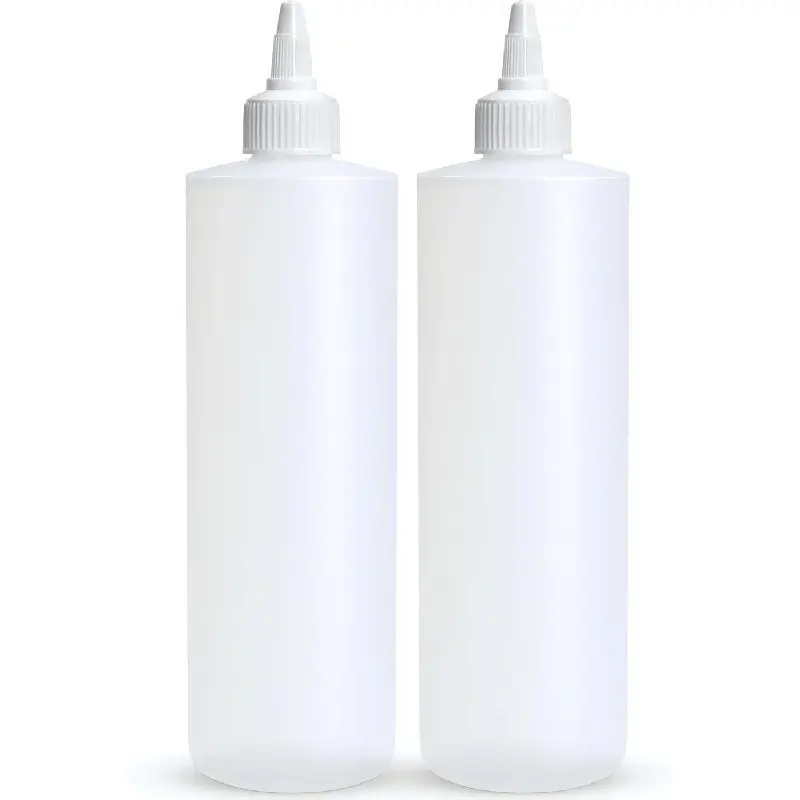 16oz BPA-Free Plastic Condiment Squeeze Bottles (Pack of 2) - Leak-Proof Kitchen Storage Bottles with Twist Top Caps for Ketchup, Sauces, Oil, Arts and Crafts, Organiser, Cooking