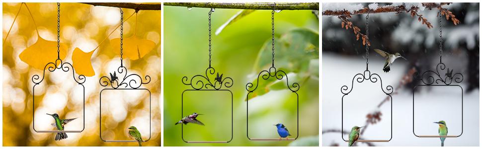 Hummingbird Swings and Perches Metal Frame 2 Pack, Wild Bird Swing Outdoor Bird Perch with Wooden Dowel and 2 Hanging Chain for Hanging Indoor, Outdoor, Trunk, Lawn, Patio, Garden (Black)