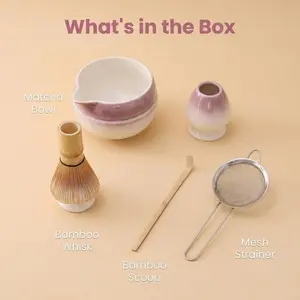 5-Piece Ceramic Matcha Tea Set, Includes Teacup and Bamboo Whisk, Japanese Ritual Tool Kit, Ideal Gift for Beginners