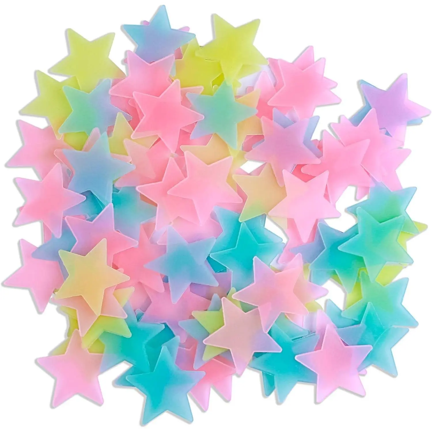 100pcs Glow in The Dark Luminous Fluorescent Noctilucent Plastic Stars Wall Stickers Glowing Stars Decals for Home Art Decor Nursery Ceiling Kids Babys Bedroom Multicolor