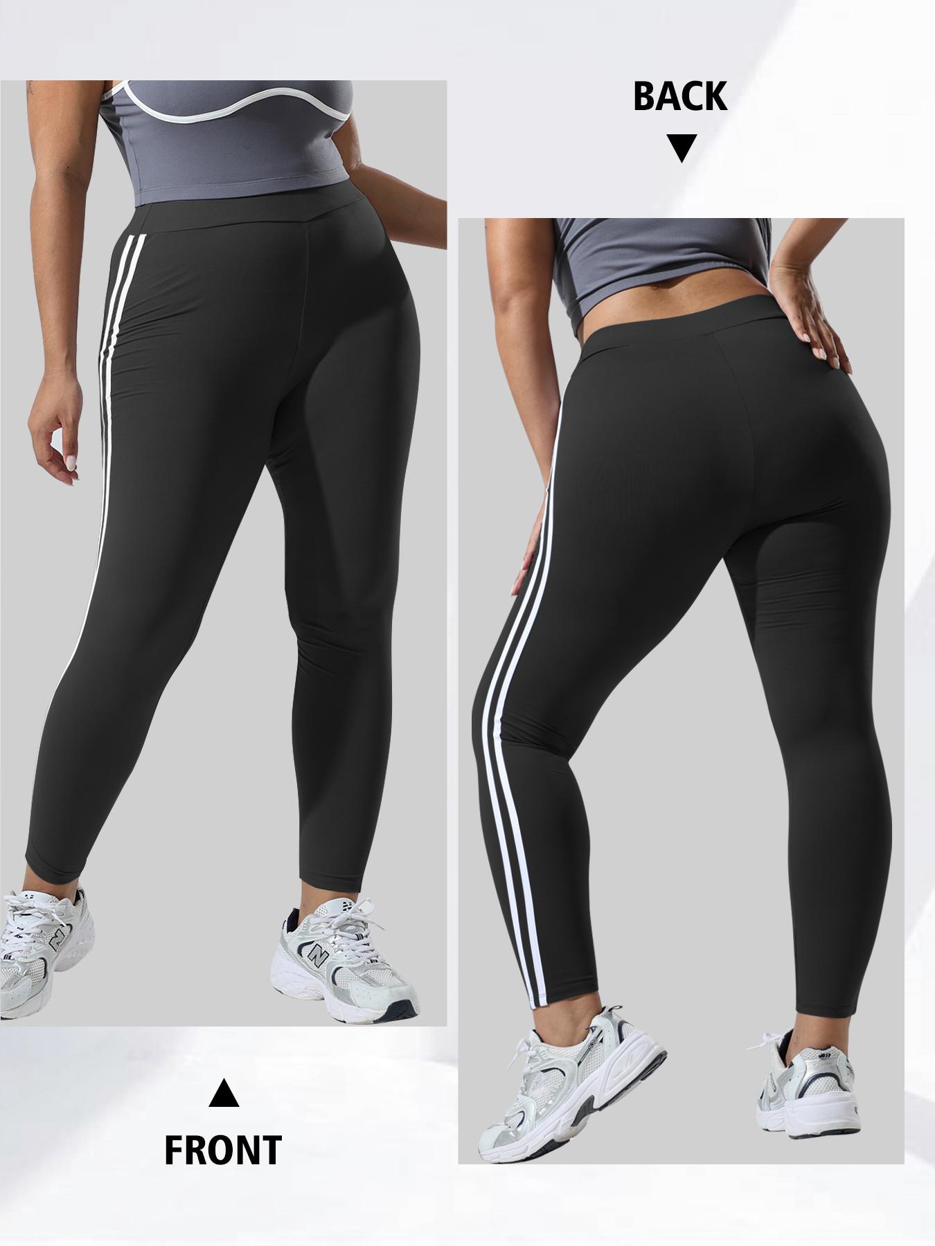 Women's Plus Size High Waist Skinny Pants, Side Colorblock Design, Elastic Comfortable Fit, Fashion Striped Pattern, Casual Wear，Cherry, High Waisted Leggings