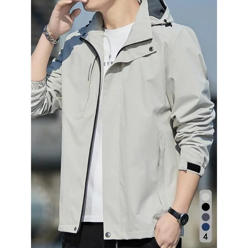 Men's Waterproof Softshell Jacket, Outdoor Windproof Breathable Lightweight Coat, Casual Functional Hooded Jacket for Running Cycling