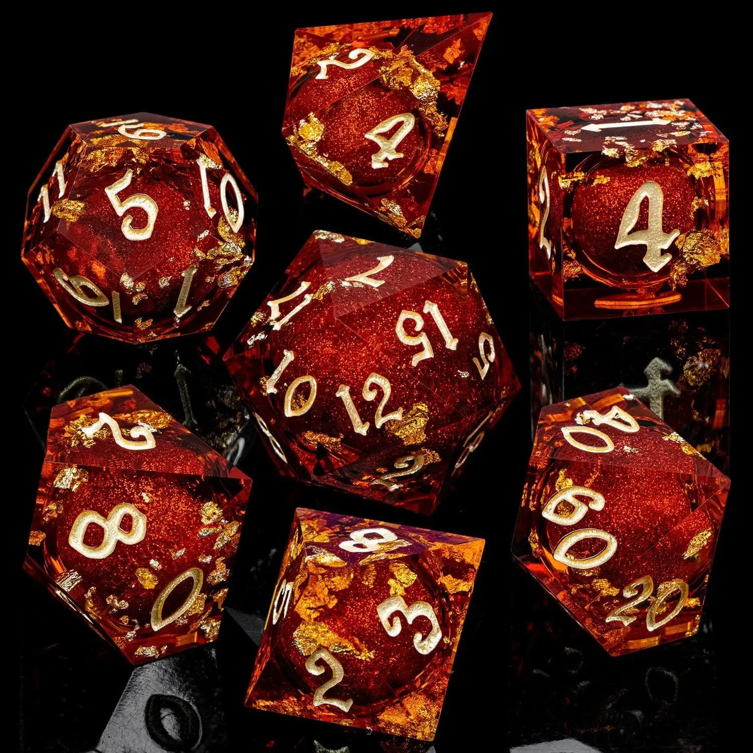 7-Piece Rainbow Liquid Core Dice Set, Transparent Resin Rpg Dice, Multi-Face Board Game Dice, Compatible with D&d/coc/mtg