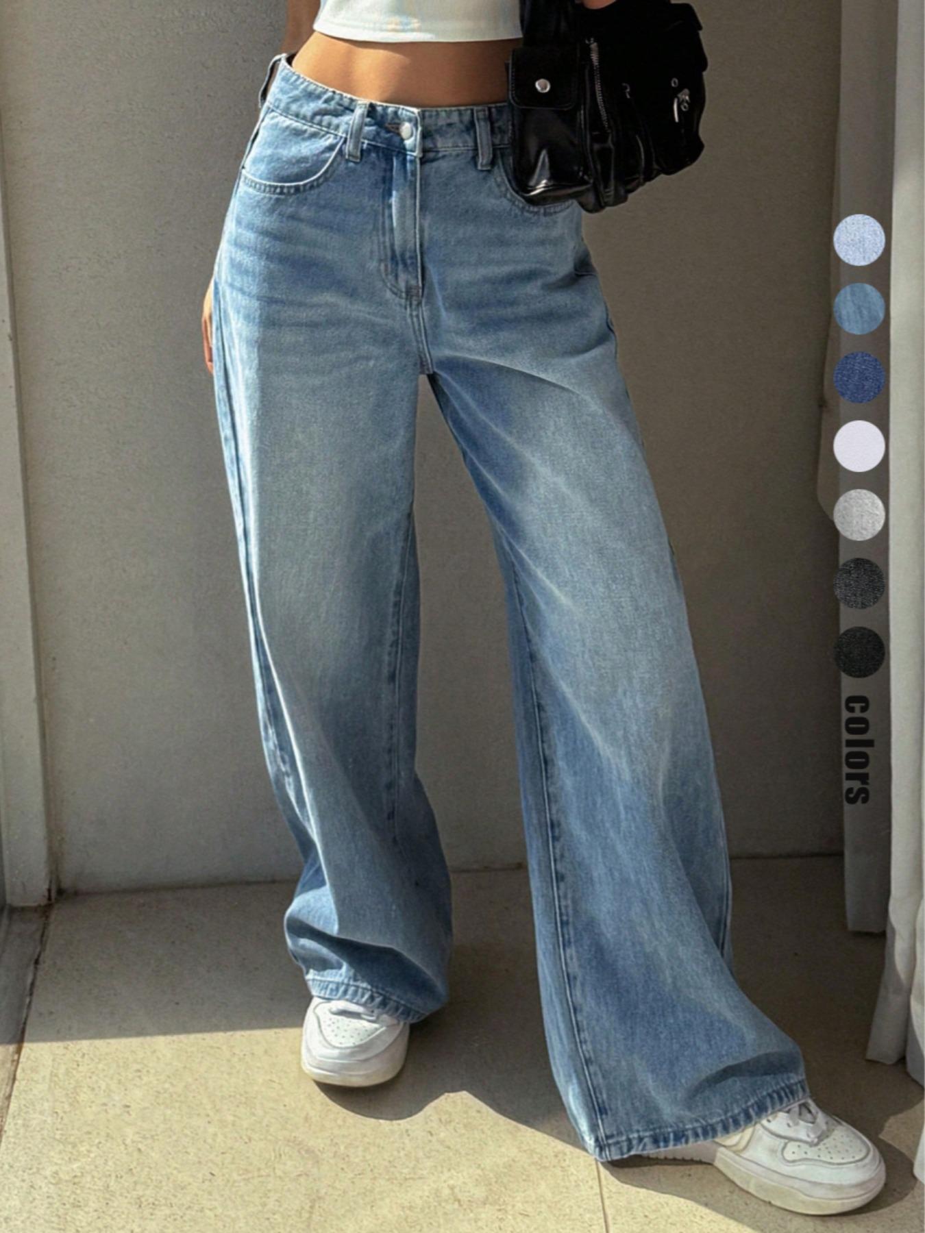 Women's Wide Leg Jeans, Fashionable Casual Denim Jeans for Daily Wear, Women Trousers for All Seasons, Denim Clothing