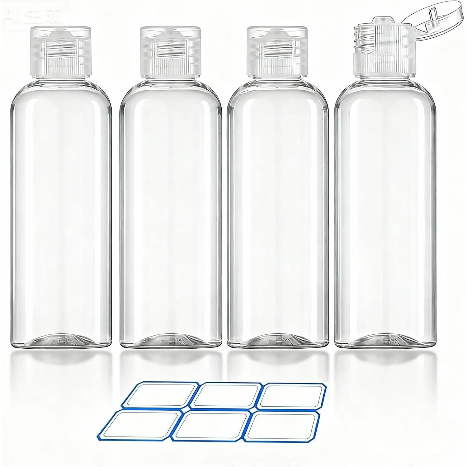 4 Pack 3.4 Oz (100ml) TSA Approved Travel Bottles for Toiletries | Leak Proof Plastic Travel Essentials Accessories with Labels