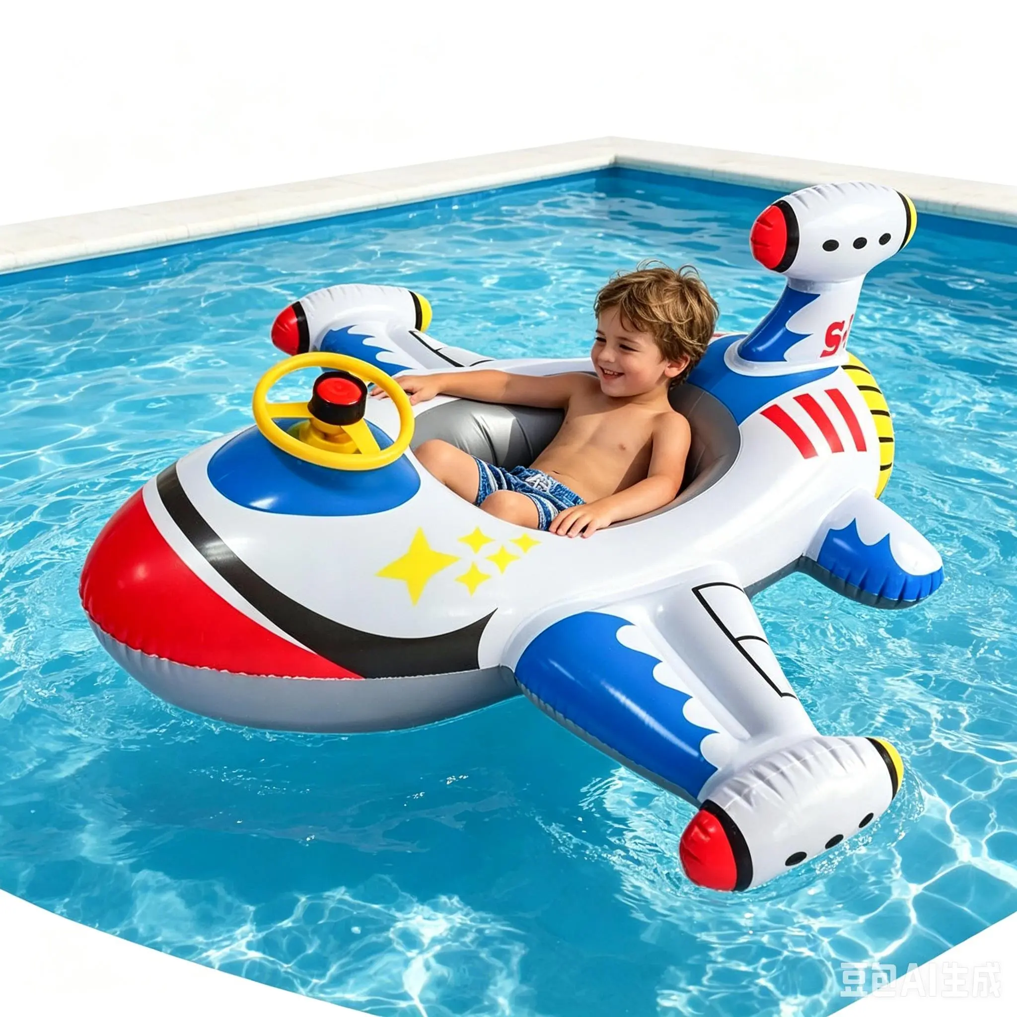 New model aircraft seat boat, children's seat ring inflatable swimming ring, outdoor water play toy with steering wheel swimming ring