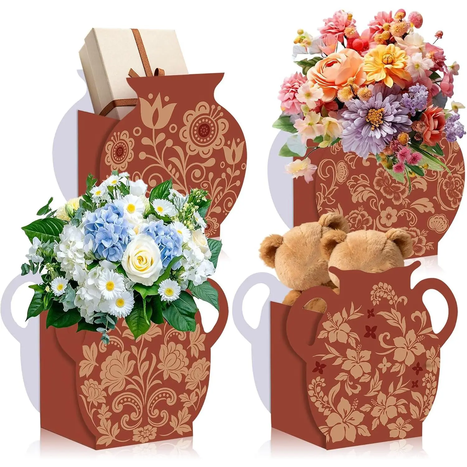 BACH AND BOUJEE 24Pcs Mexican Clay Plates Gift Boxes - Floral Rust Centerpieces, Cielito Lindo Party Decor, Terracotta Pottery Flower Vase, Cinco De Mayo Home Table Decoration