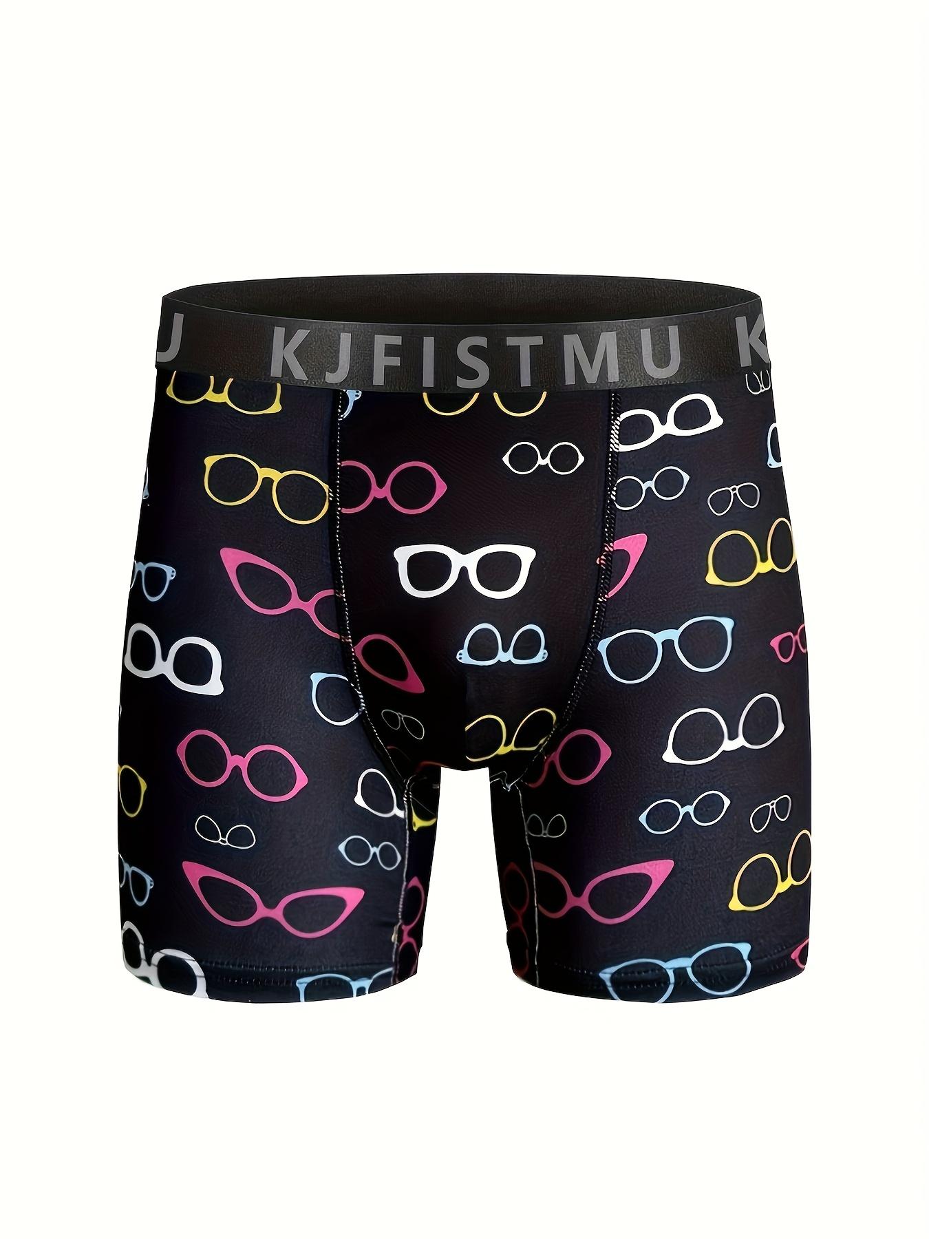 KJFISTMU 8-piece men's boxer briefs set, assorted print pack, Valentine's Day gift for boyfriend, men's long boxer briefs - breathable, colorful graffiti-style print, polyester and spandex blend, opaque geometric patterns, suitable for both men and women