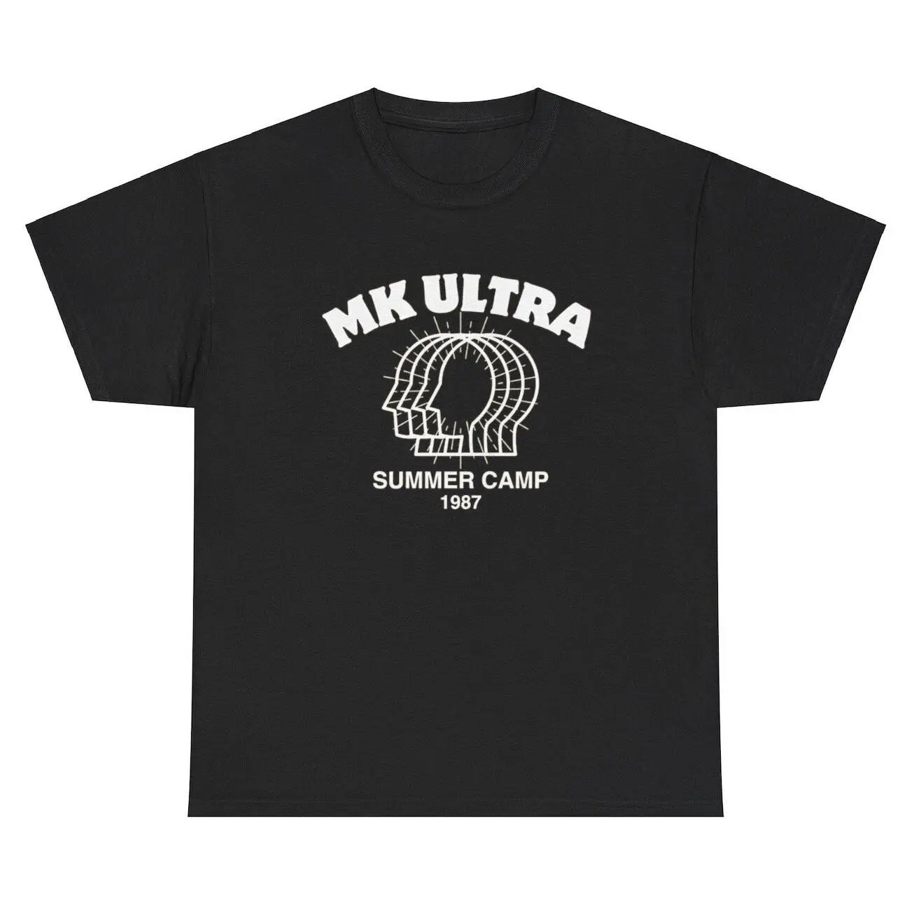 Men's MK Ultra 1987 Summer Camp Graphic T-Shirt - Short-Sleeve, Round Neck, CIA Conspiracy Humor Design, Denim-Linen Baggy Joggers-Compatible for Outdoor Activities, Shortsleeve, Men's T Shirts, Funny Graphic Tee, Cotton Jersey, Unique Gifts For Man