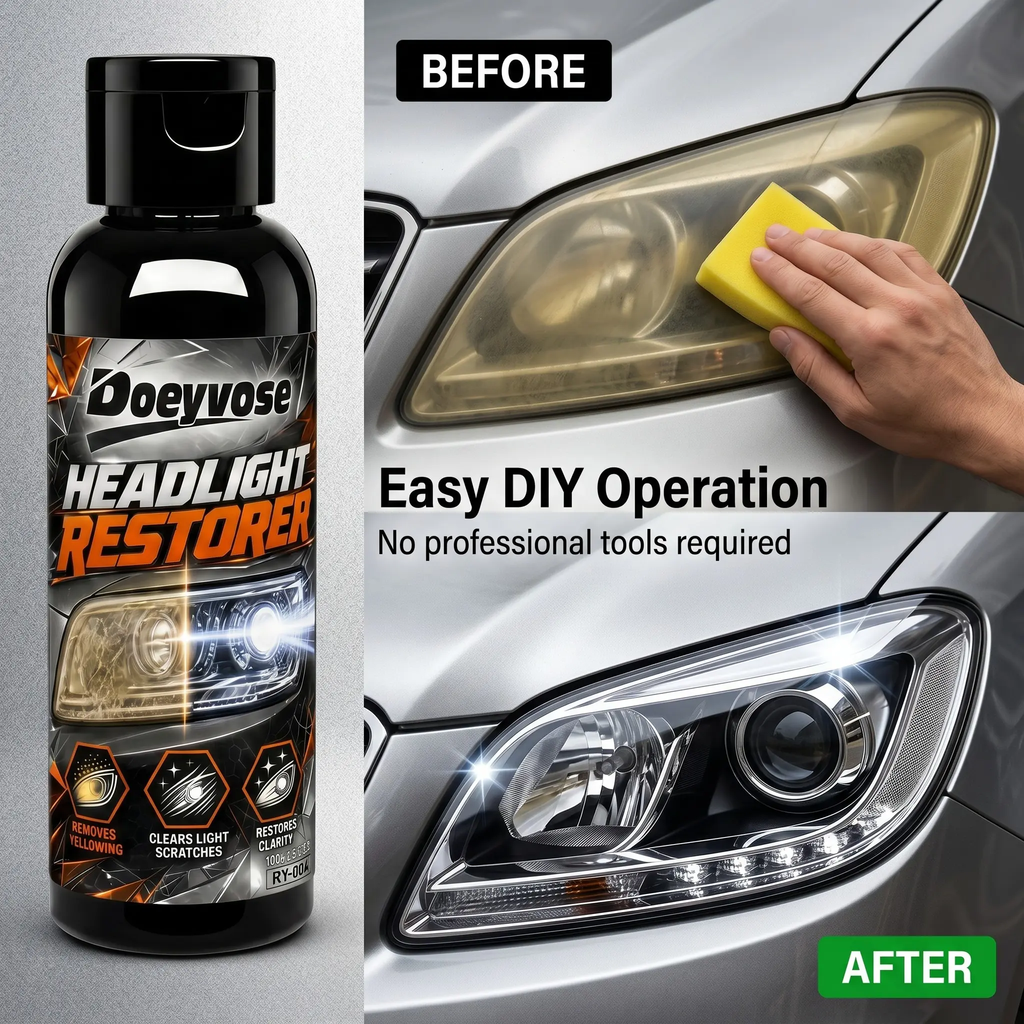 Car Headlight Restoration Liquid, Anti-Yellowing Polish Coating, Restore Brightness, Fix Motorcycle Headlights, Long-Lasting Clarity, Restores Brightness