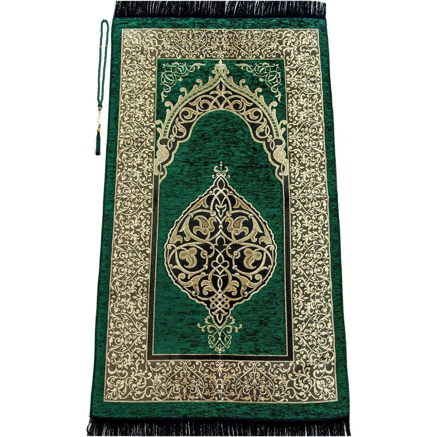 Soft Chenille Muslim Prayer Rug Set with 99 Beads Tasbih, Traditional Lightweight Mat for Travel, Machine Washable, 45" x 26", Islamic Gift for Men and Women for Ramadan & Eid, Prayer Mat, Foldable, Chenille Fabric, Includes 99 Beads Tasbih, Islamic Gift,