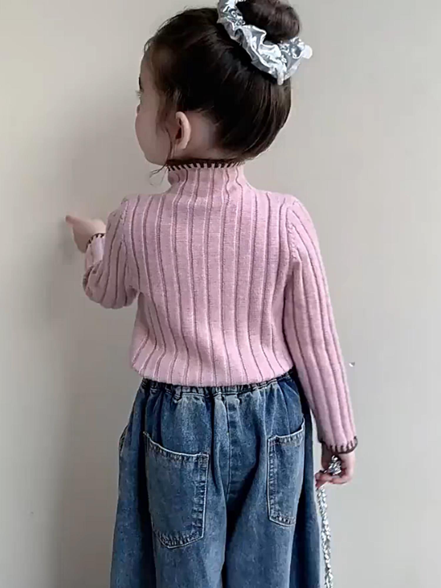 Girls' Thickened Turtleneck Sweater - Slim Fit Winter Warm Base Layer, Cute Solid Color Sweaters for Uniforms & Layering, Hand Washable Cold Weather Sweating Less for (for easy Outfits)