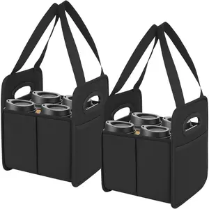 2 Pack Drink Carrier with Handle, Reusable 4 Cup Carriers for Drinks, Portable Foldable Insulated Coffee Cup Drink Holder for Delivery and Caddy