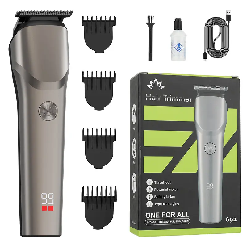 Portable Rechargeable Men's Hair Clipper, Cordless Electric Trimmer with LED Display, Dual-Speed Motor, Safety Blade, Type-C Charging
