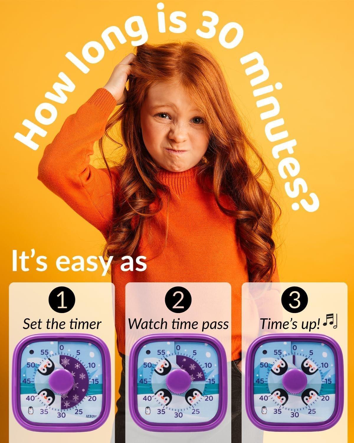 Visual Timer for  - The   Visual Timer for Classroom,  & Desk Use - Cute Penguin -  for Study, Productivity, Pomodoro,  Shower & Potty Time Countdown Clock