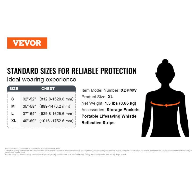 VEVOR Life Vest for Watersports (PFD), Life Jacket with Waterproof Nylon 110N Buoyancy, Life Vest/Jacket for Any Water Activity-Fishing, Kayaking, Surfing and More, Men and Women XL