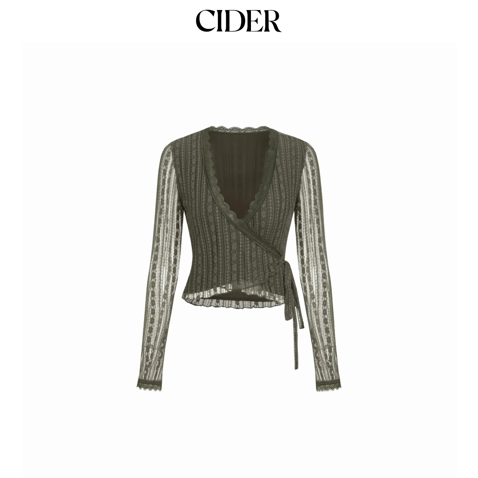 Cider Lace V-Neck Wrap Long Sleeve Top SohoChic