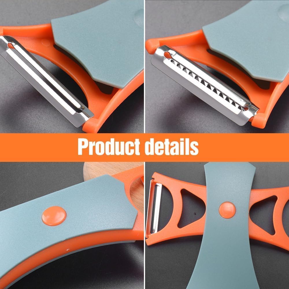 2-in-1 Stainless Steel Multifunctional Kitchen Peeler - 13.5x8.5cm Utensil with Peeling & Serrated Blades, Ergonomic Non-Slip Handle, Dishwasher Safe, Rust-Proof Durable Design for Fruits, Potatoes, Veggie Prep, Utensils
