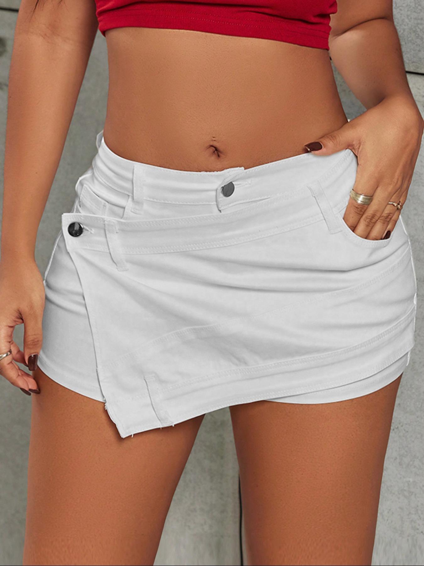 Women's Solid Button Pocket Skort Skirts, Fashion Casual PU Leather Bodycon Skort for Daily Outdoor Wear, Women Bottoms for Fall & Winter