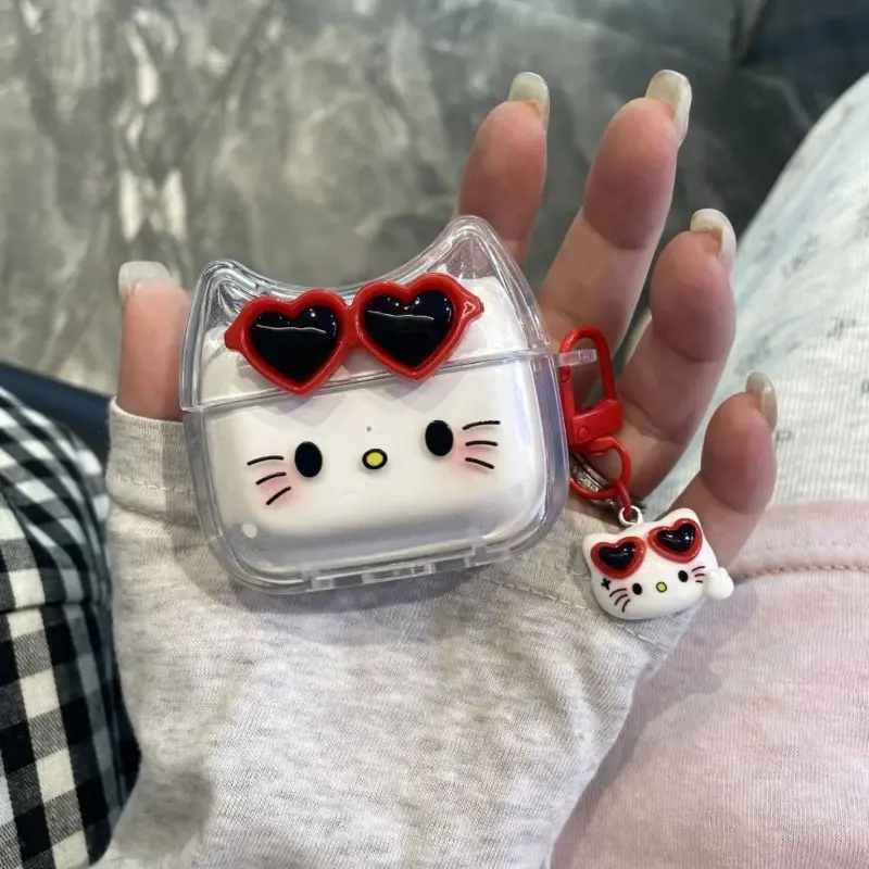 Cute Heart Sunglasses Cat Face AirPods Pro 3 Case, Compatible with 2nd/3rd/4th Gen Wireless Earbuds, Dirt-Resistant and Drop-Proof