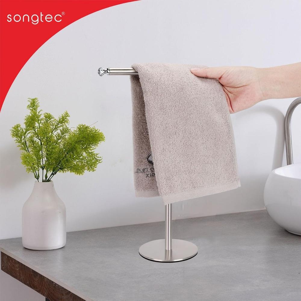 Hand Towel Holder Stand with Crystal knobs, Fingertip Towel Rack, Rust-Proof Accessories For Jewelry Stand-Brushed Nickel