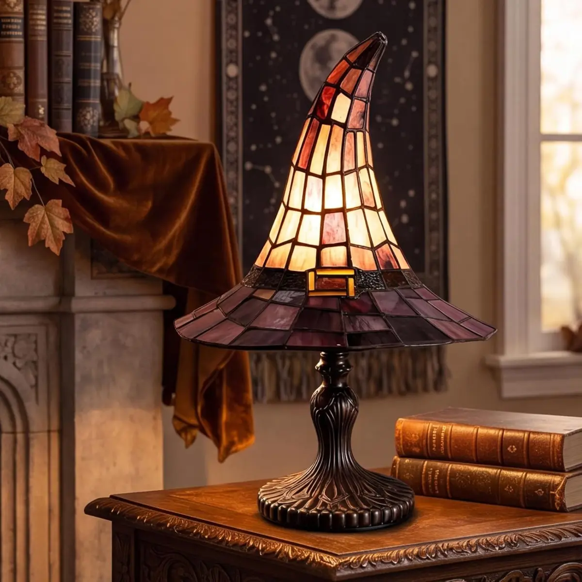 Halloween Witch Hat Table Lamp, Gothic Night Light Decor for Bedroom Bookshelf Mantel Living Room, Unique Gift for Gothic Lovers and Halloween Fans