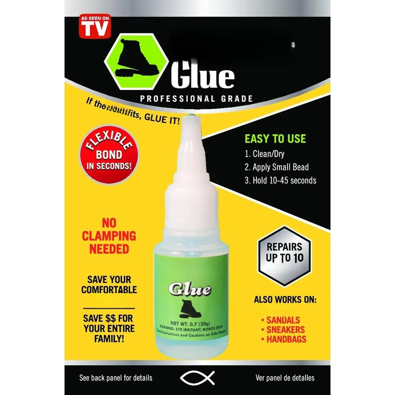 Shoe Glue - Professional Grade Shoe Repair Adhesive for Boots, Shoes, &  -  Bond, Clear Drying, Flexible, & Durable -  for Leather, Rubber, &  Footwear (20g Tube)