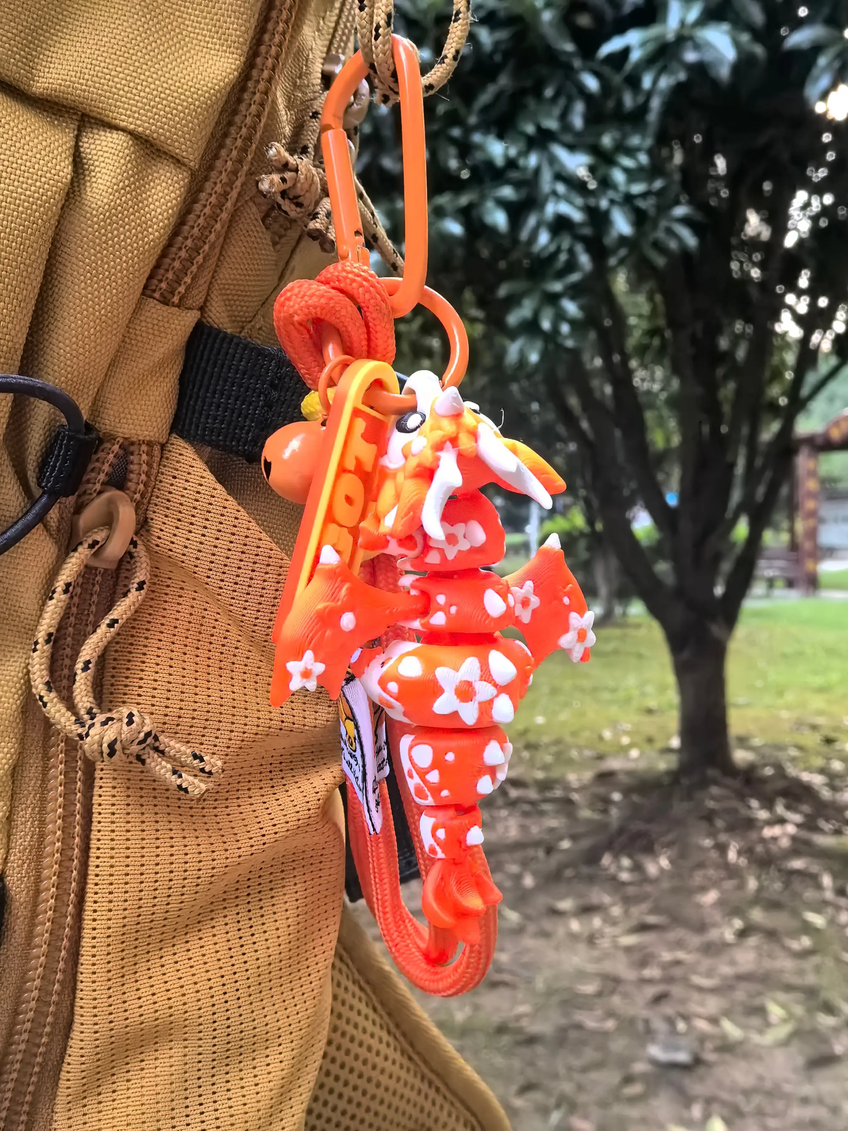 Dinosaur-Themed Keychain with Cherry Blossom Dragon Design, Multi-Joint Adjustable, Nylon Strap, Ideal Gift for Adults