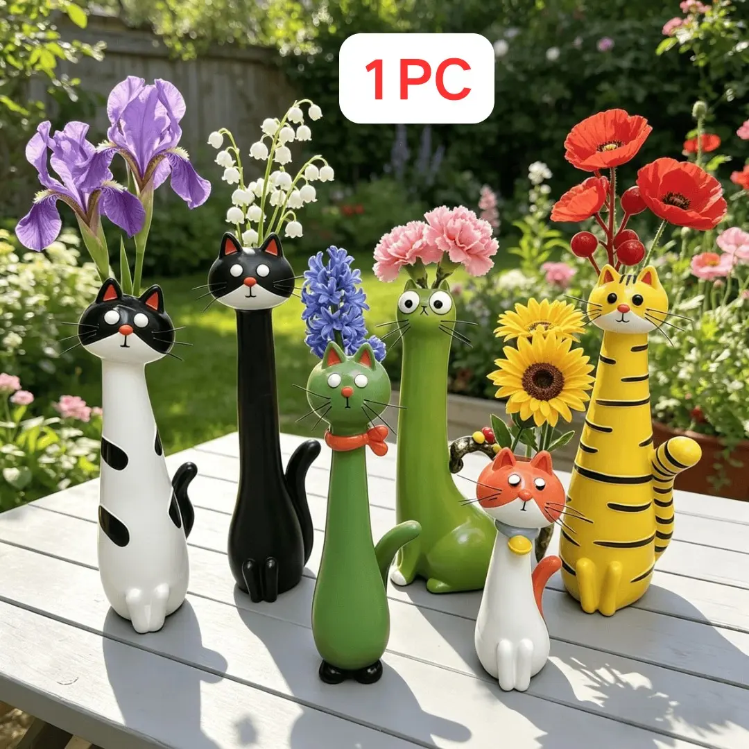 Handmade Retro Bohemian Cat Vase, Boho Vase, 5-7.5 Inch Unique Cat Planter, Home Desktop Decor, Living Room Entrance Ornament, Cat Lover Gift