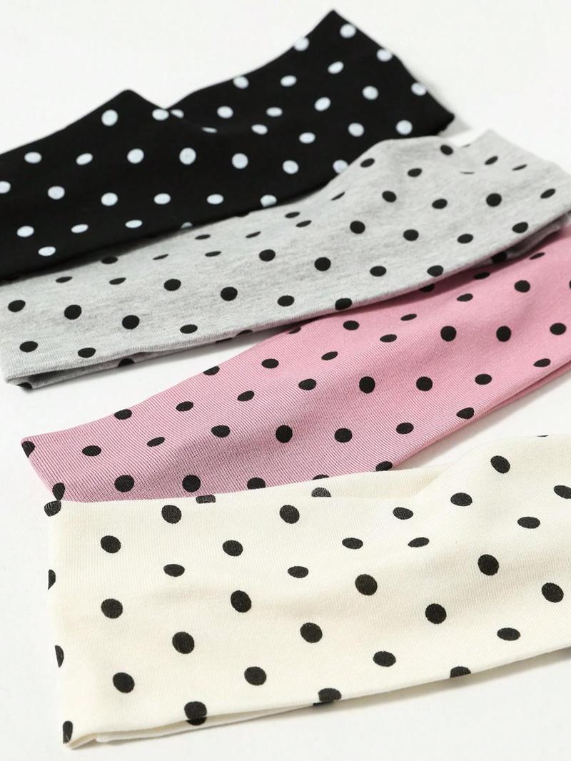 4-Pack Soft Nylon Polka Dot Headbands, Minimalist Sports Hair Accessories, Stretchy One-Size Design Suitable for Thick Hair, Perfect Presents for Teen Girls