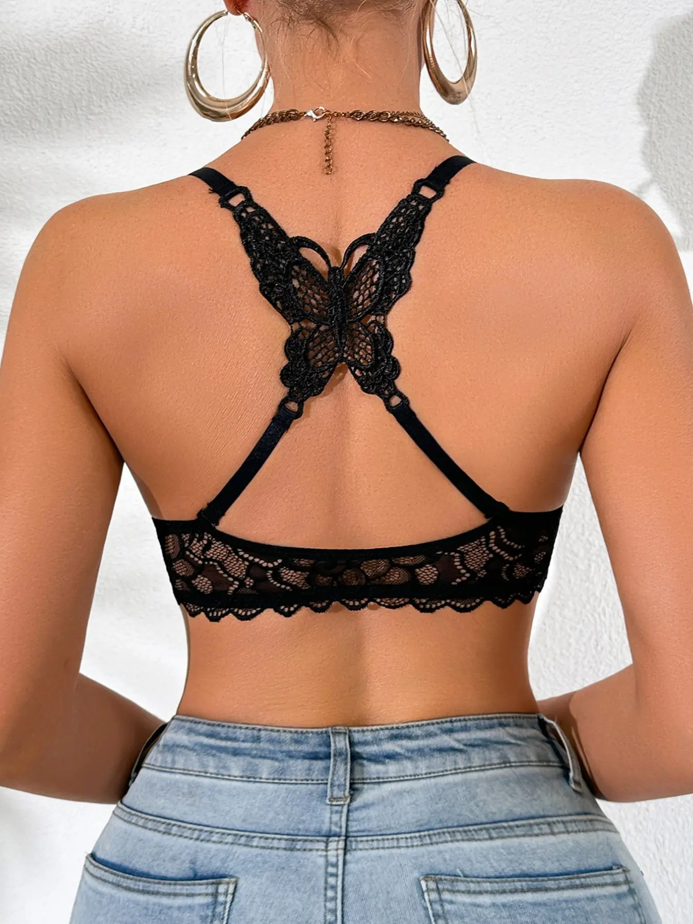 Lace Front Closure Bra for Women, Butterfly Racerback Back Push-Up Wireless Bralette, Medium Support, 3/4 Coverage, Sexy All-Seasons Style