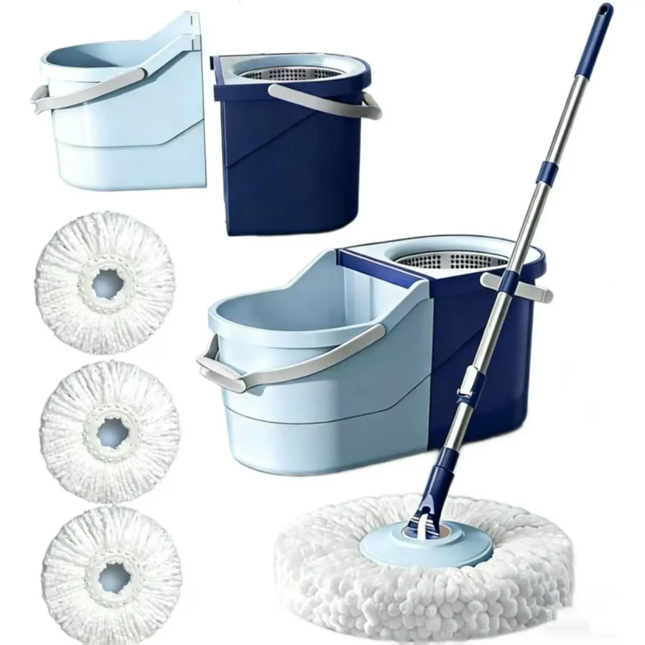 360° Spin Mop and Bucket System with 4 Microfiber Mop Pads