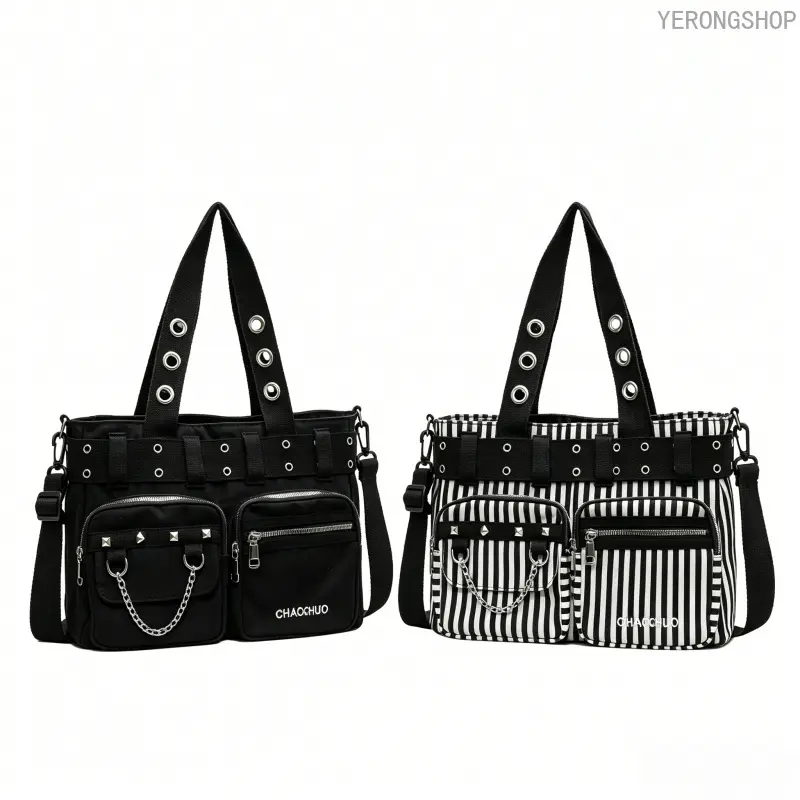 Women's Punk Casual Fashion Bags - Adjustable Strap Commuter Tote with Multi-Pocket, High-Capacity Secure Zipper, Double Carry, Crossbody Shoulder Purse, Ideal Valentine’s Day Gift
