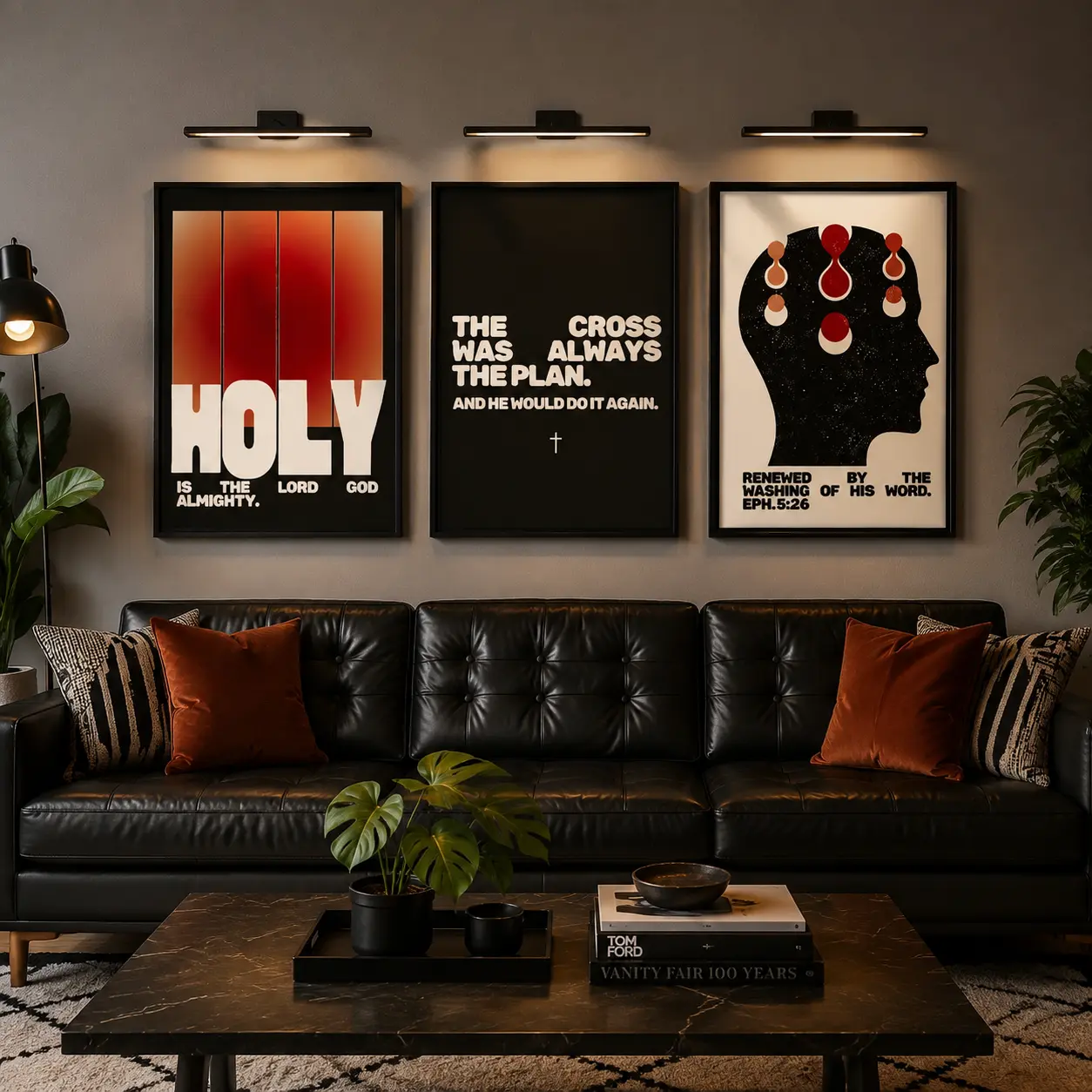 Modern Christian Wall Art Black Red Bible Verse Canvas Print Moody Scripture Decor for Bedroom Dorm and Home