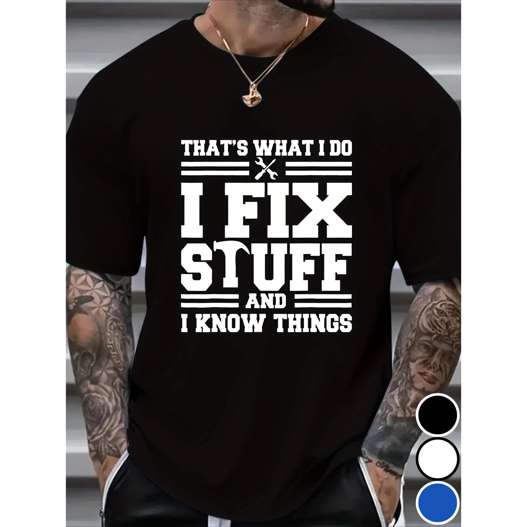 Men'S Funny "I Fix Stuff" Graphic T-Shirt - Text & Design - Heavy-Duty 100% Tee - Plus Size Casual Shirt for Enthusiasts, Mechanics, DIYers - Everyday & Special Occasion Wear - Ideal Gift for Men