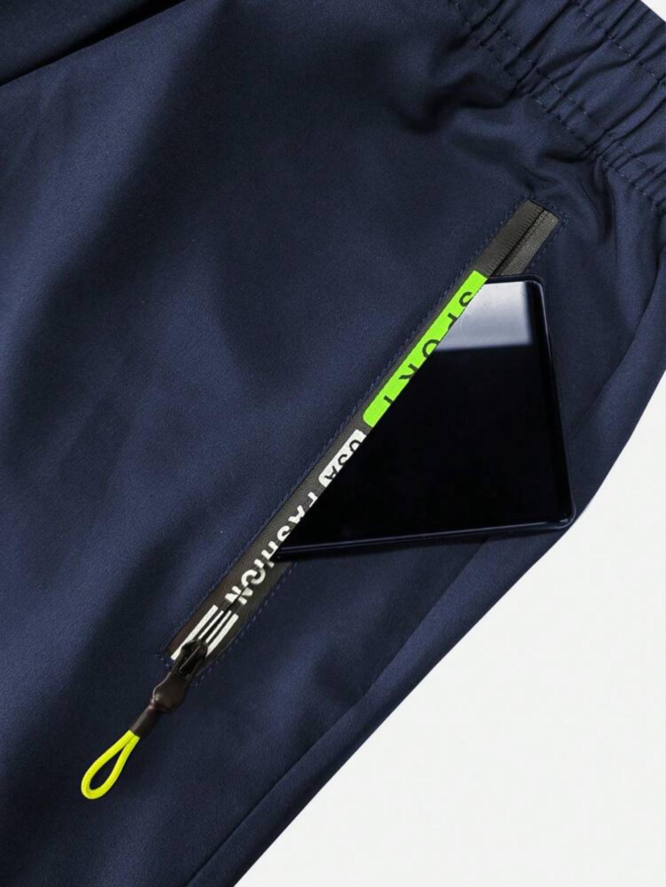 3Pcs Women's Spring/Autumn Zipper Pocket Work Pants, Stylish Large Pocket Design with Elastic Waistband, Casual Outdoor/Everyday Long Slim Pants