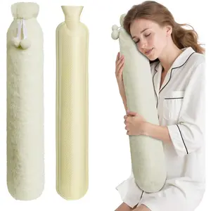 2L Rubber Hot Water Bottle with Soft Removable Cover, Hot Cold Pack for Cramps Compress Pain Relief, Beige