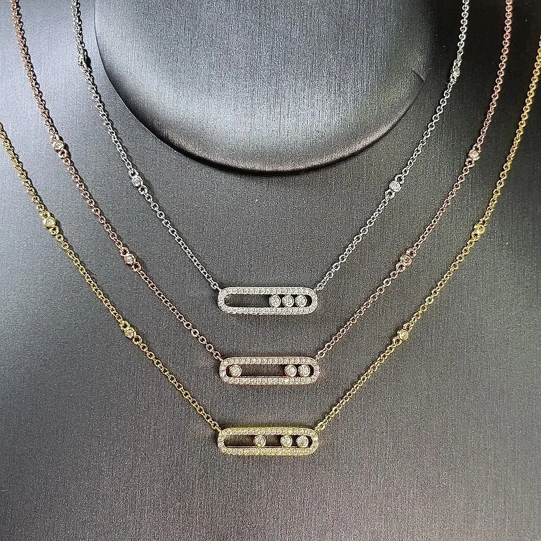 Women's S925 Sterling Silver 3-Diamond Moving Pendant Necklace, Personalized Fashion Jewelry, Valentine’s Day Personalized Gifts, Three Diamonds