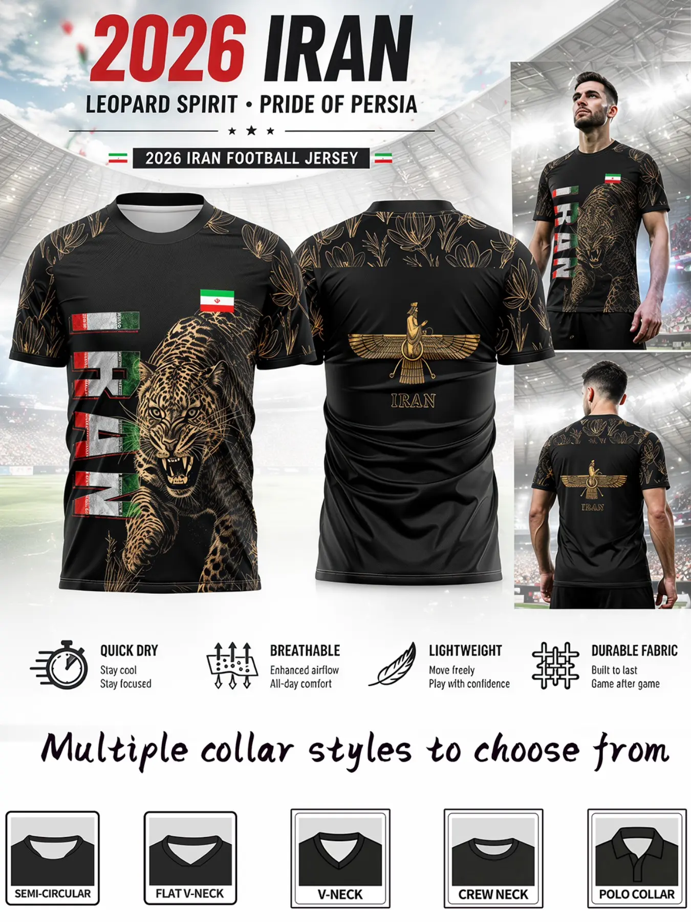 Iran National Pride Soccer Jersey, Breathable Sportswear, Durable Short Sleeve T-Shirt, Street Fashion for Daily Wear, Lightweight Football Shirt, Short Football Jerseys
