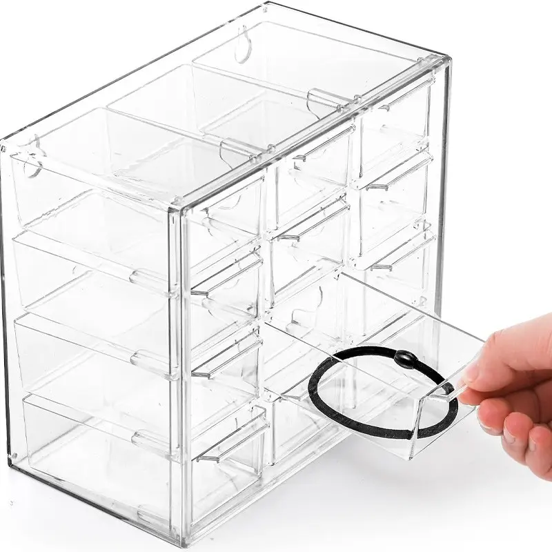 Drawer-style Desktop Storage Organizer with 12 Detachable Drawers, Clear Plastic Divided Dustproof Case for Jewelry, Stationery, Figure Parts & Small Components. Ideal for DIY Crafts, Art Supplies, Office Use, Cosmetics and Jewelry Storage