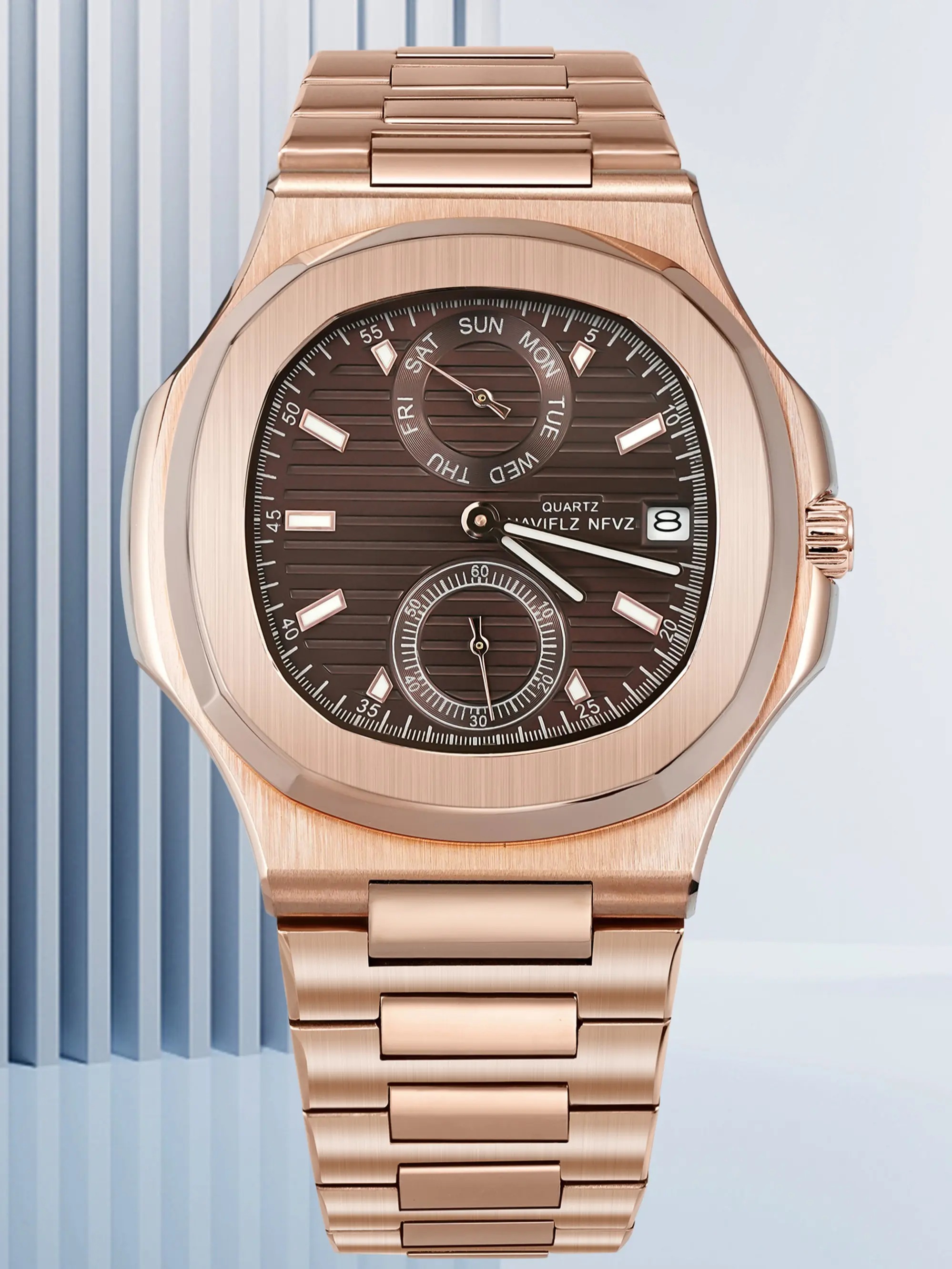 40mm Naviflz Nfvz Men's Elegant Sport Watch, Quartz Wristwatch, Stainless Steel, Sapphire Crystal, Analog Quartz, Casual Style, All Seasons