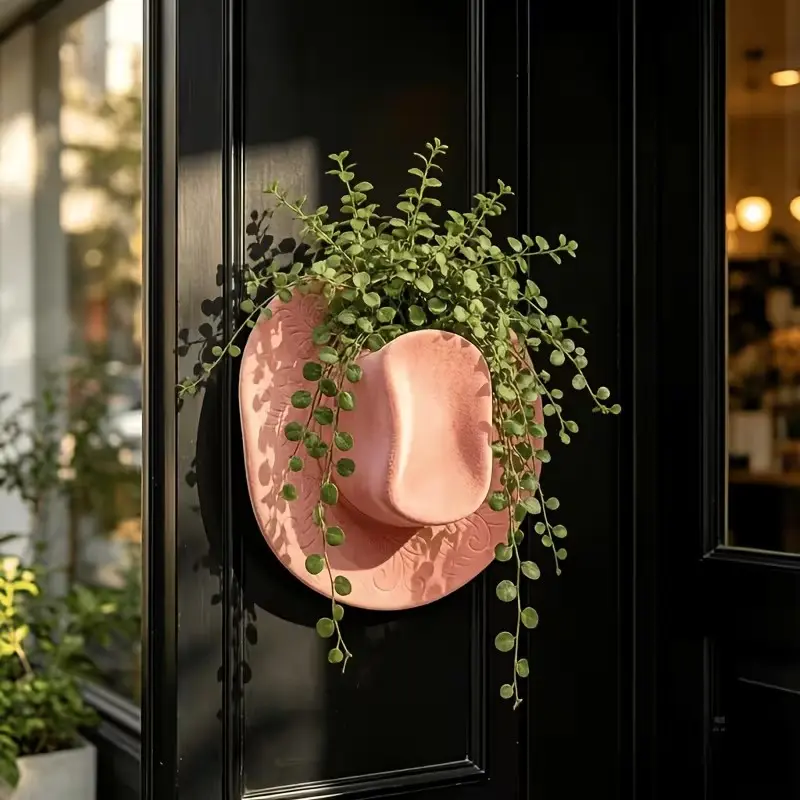 Western Cowboy Hat Resin Vase, Wall-Mounted Decorative Planter, Flower Planters, Ideal for Fresh Flowers, Dried Flowers, Plants, Succulents, Western Theme Gift
