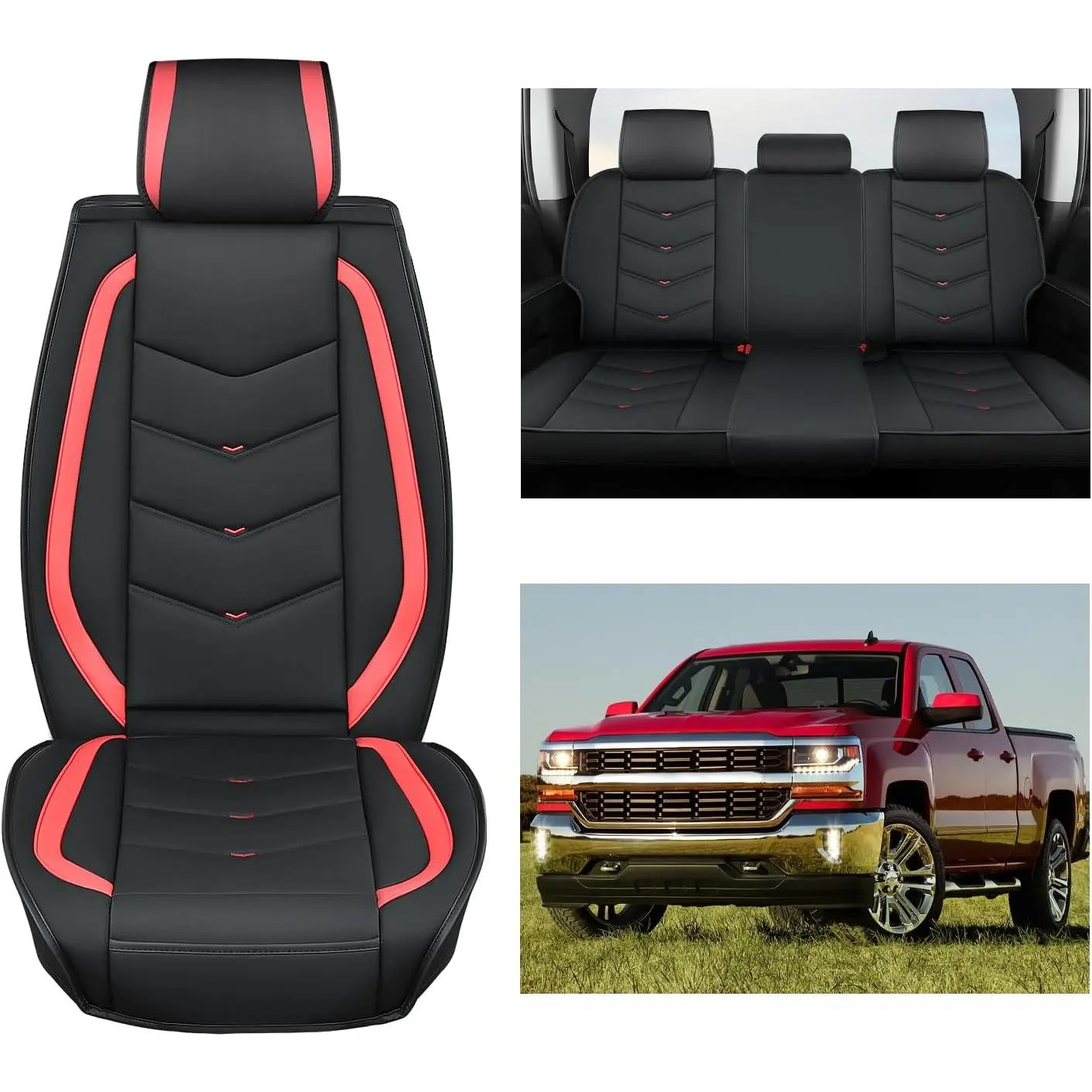 Nilight Custom Fit Car Seat Covers, Easy-Install 5-Layer Waterproof Leather Full Set for 2007-2024 Chevy Silverado & GMC Sierra 1500/2500HD/3500HD Double/Extended/Crew Cab Pickup Trucks, Five Layers