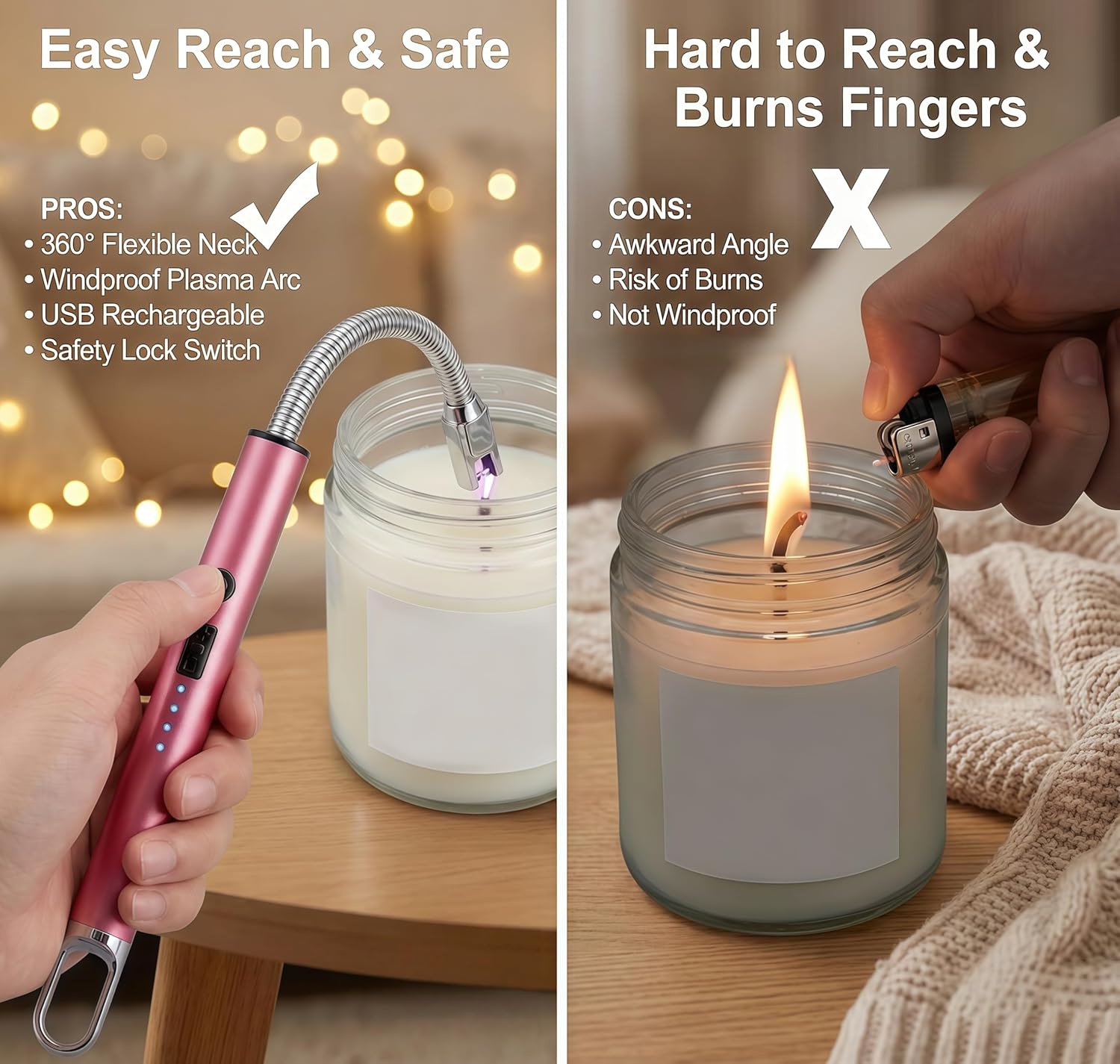 Castelar Electric Candle Lighter Long Flexible Neck  Rechargeable Arc Lighter with Safety Lock for Candle  Camping Housewarming Birthday Gifts
