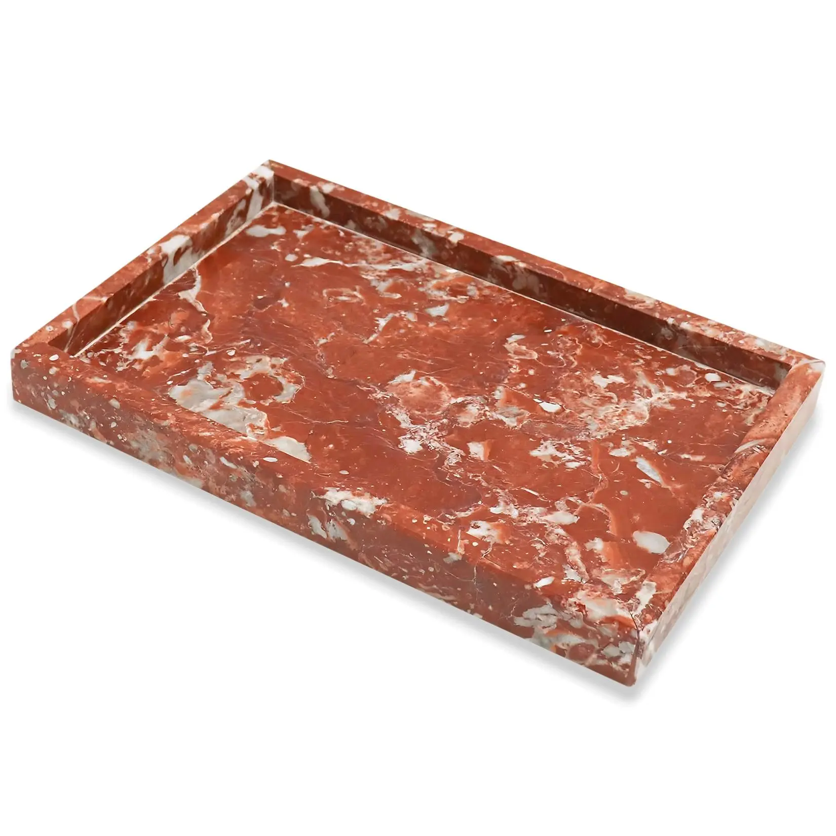 Genuine Marble Jewelry Tray - Polished Finish, Non-Slip, Easy-to-Wipe-Clean Luxury Look Accessory Organizer, Vanity Accent Red Stone Tray for Bathroom, Dresser (Home Bathroom Supplies)