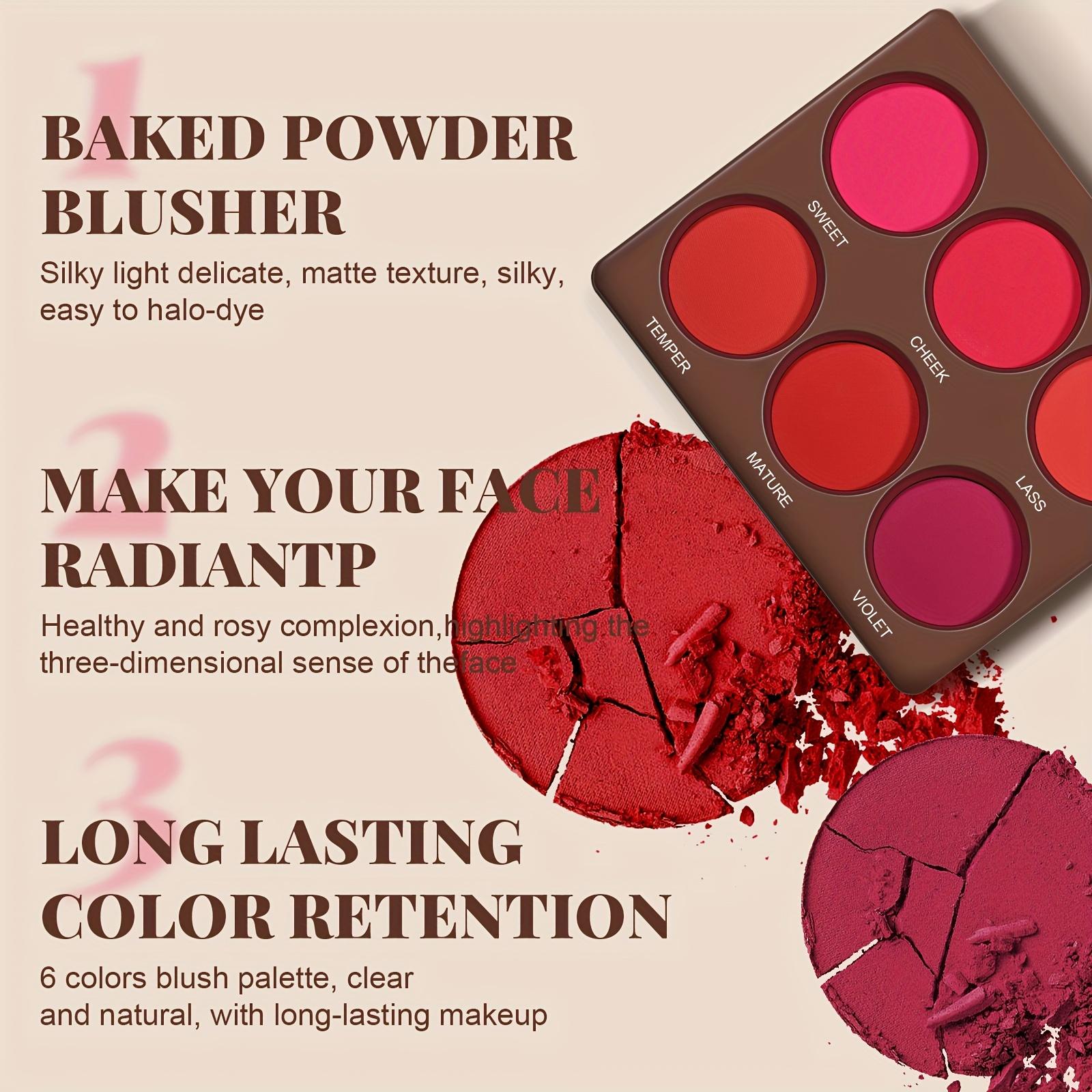 6-Color Blush Palette - Romantic Flower, Matte & Shimmer Powder, Buildable Coverage, 6 Shade Face Blush (Soft, Warm, Nude, Blush, Berry), Smooth Blendable for Light Beige Tones