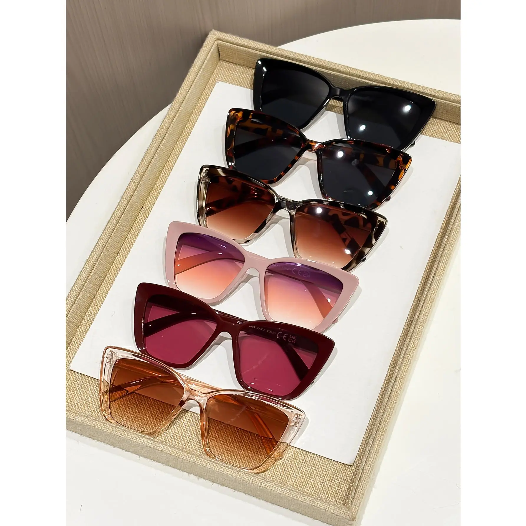 XUH Sunglasses for Women, 6 Pack Oversized Cat Eye Lightweight TR 90 Nylon Frames with Gradient TAC Lenses, UV400 Protection for Beach Wear