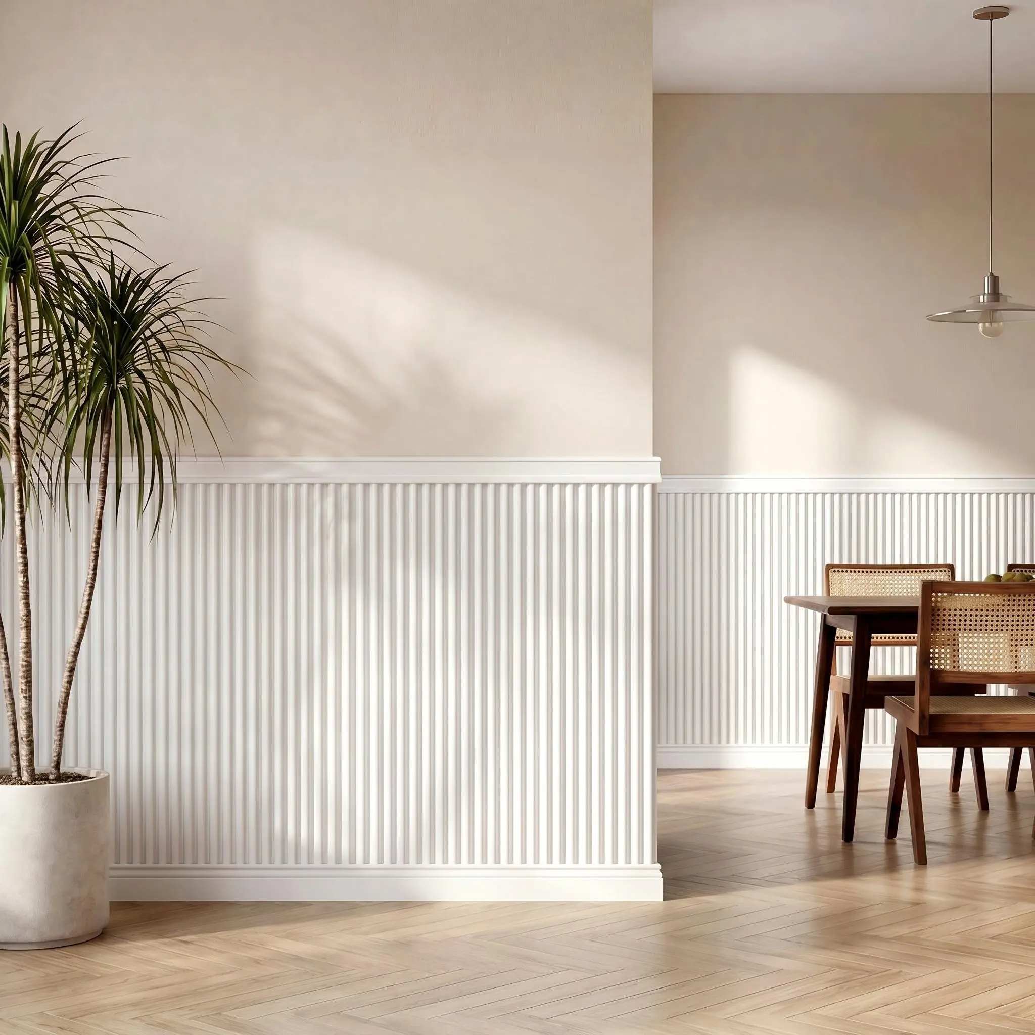 Vertical Fluted Accent Wall Panel Kit, Pre-Cut Wainscoting Boards for DIY Half Wall Interior Decoration for Living Room, Dining Room & Bedroom