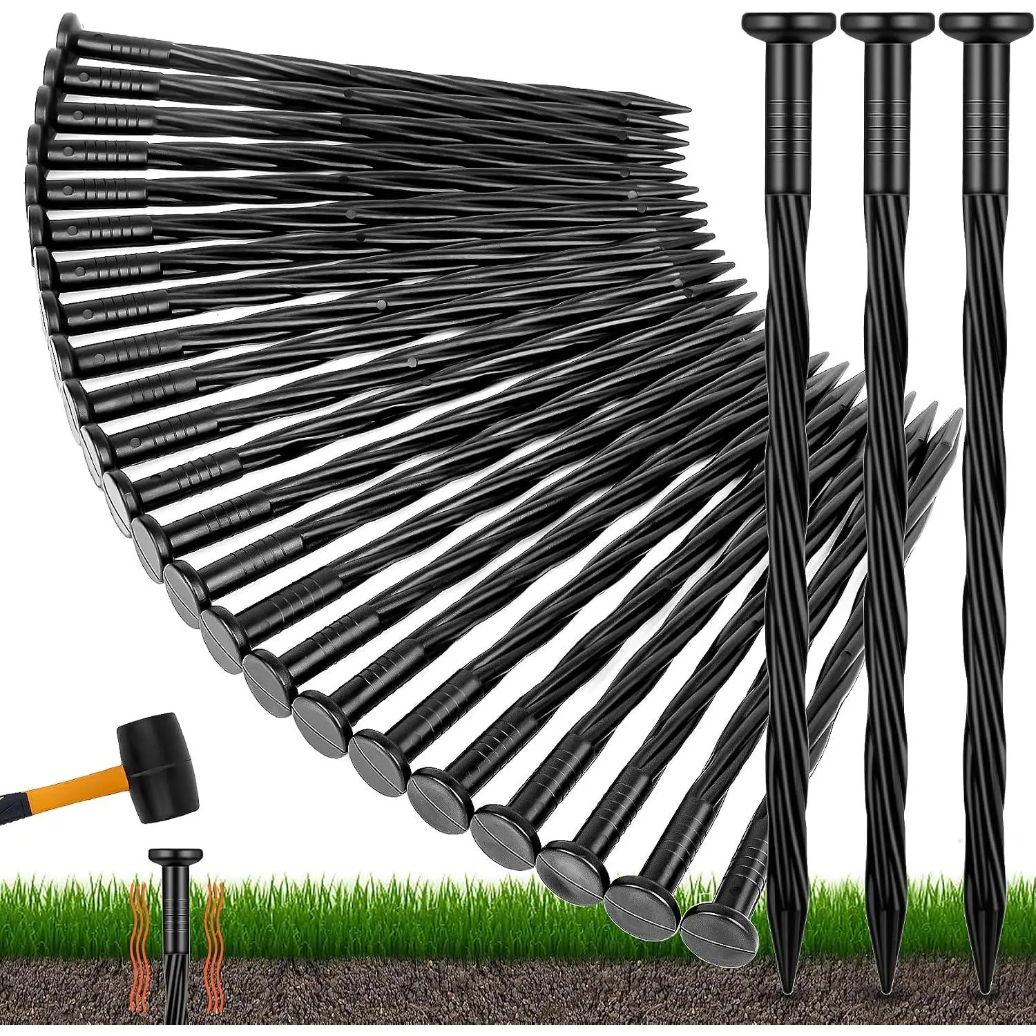 60 Count Plastic Landscape Edging Anchoring Stakes 8-Inch Garden Lawn Yard Landscaping Spikes for Paver Edging, Weed Barrier, Tent, Artificial Turf &