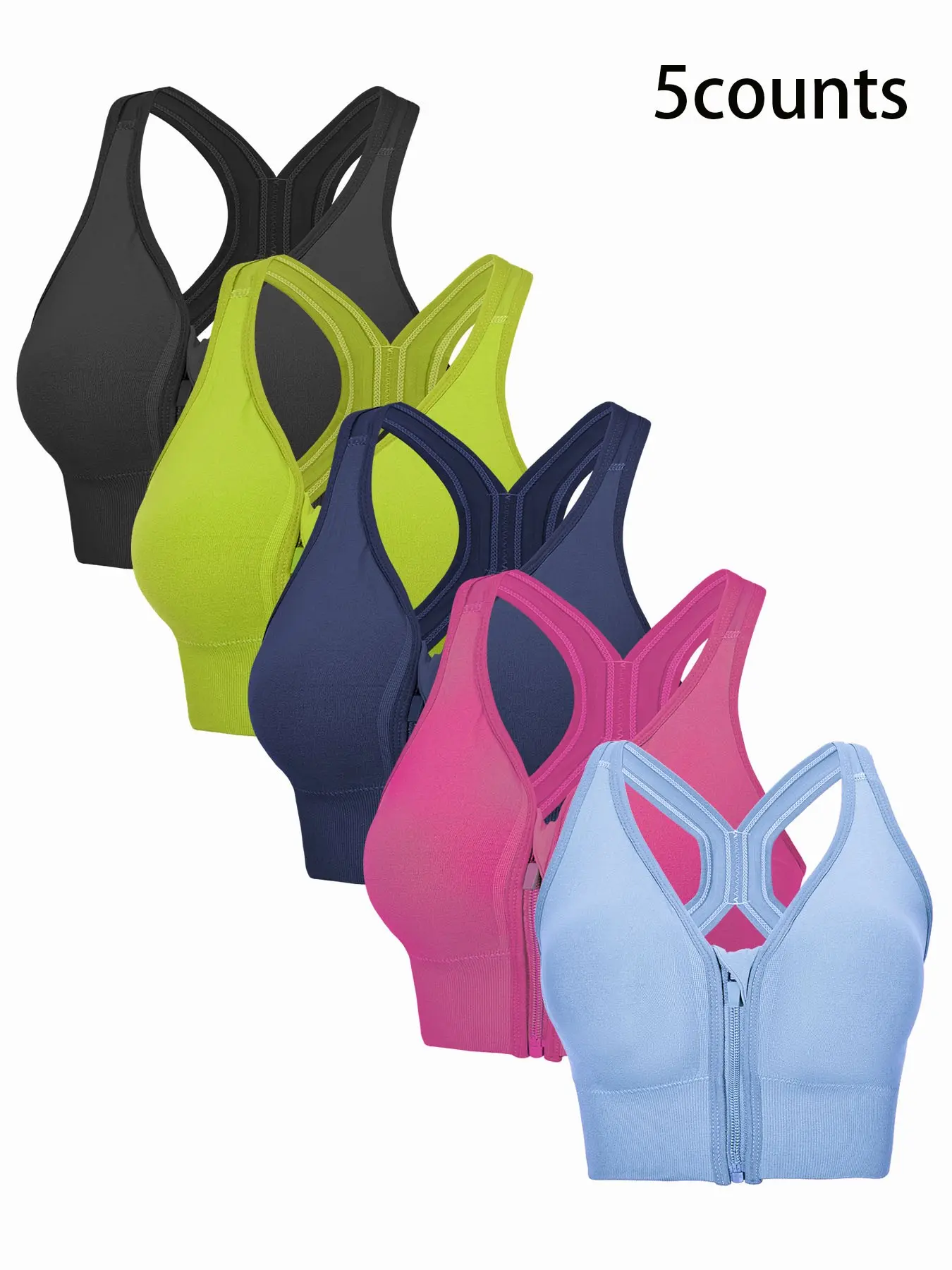 Women's Cross Back Gym Sports Bra, Exercise Bra, Workout Sports Bra, Deep V Design, Wire-Free, Medium Support, Front Zip, Sporty Fit, Ideal for Yoga and Fitness